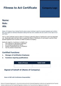 another example of a certificate to be used under the certification regime